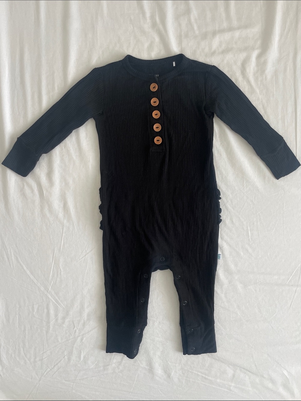 Posh Peanut Black Ribbed Long-Sleeve One-Piece Henley Ruffle 18-24M (EUC)